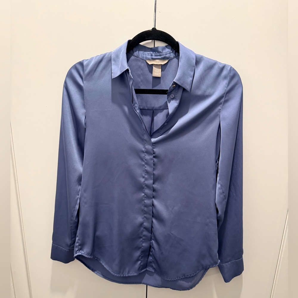 Silky Blue Button-Front Women's Blouse